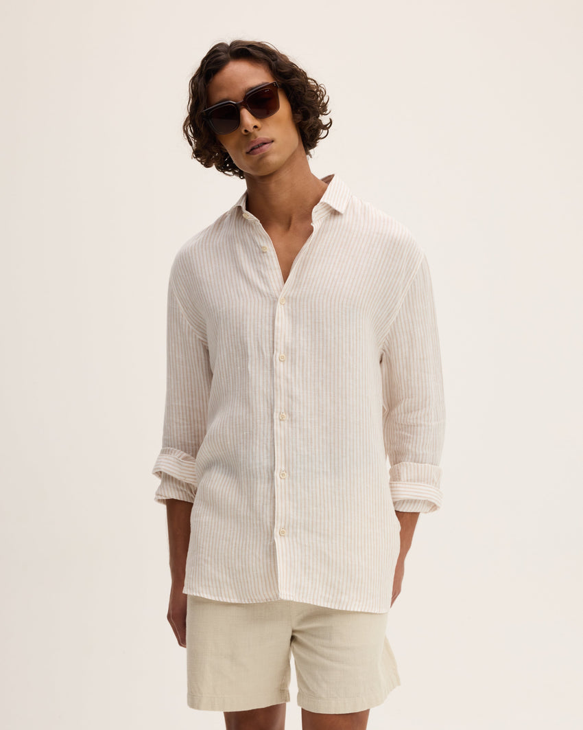 Striped Button-up Linen Shirt