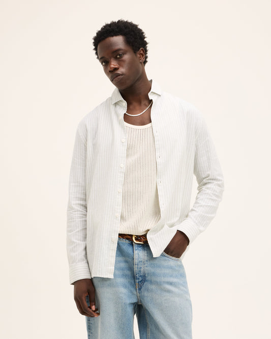 Subway Striped Button-up Linen Shirt