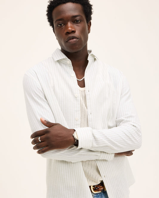 Subway Striped Button-up Linen Shirt